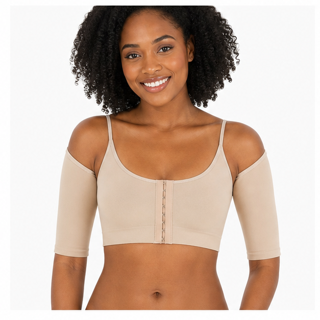 Arm Shaper for Women Post Surgery Arm Lipo Compression Sleeves Front Closure Shapewear Bra Posture Corrector Tank Top - model view