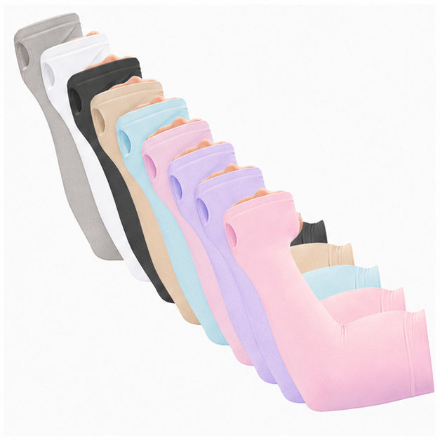 Arm Sleeves Women Men Sleeves to Cover Arms UV Cooling Sun Protection Unisex 6 Pairs Nylon Arm Sleeve Multiple Colors for Sports Cycling Golf Running Outdoor Activities - back view
