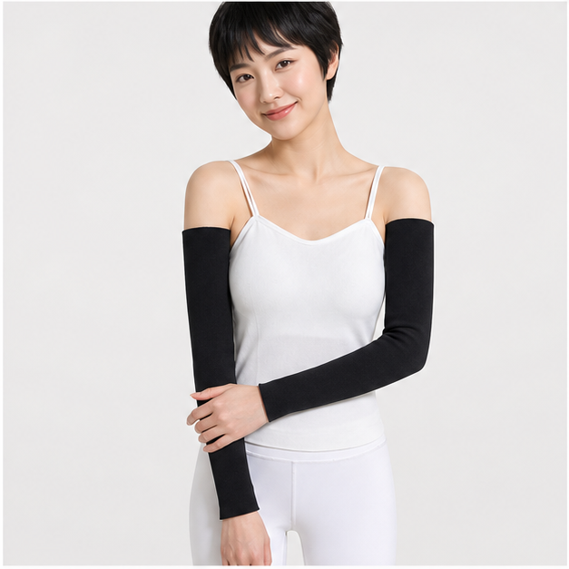Thermal Fleece Arm Warmer Elastic Warm Arm Elbow Sleeves Winter Elbow Length Fingerless Elbow Support Brace Arm Wrist Protector Long Sleeve Warmers Muffs for Women Men Cycling, Arthritis Pain Relief - model view