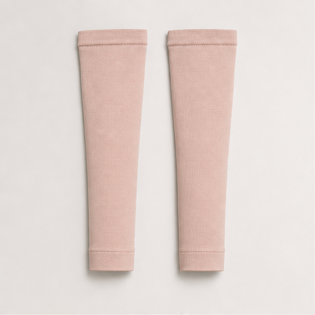 1 Pair Stretchy Forearm Compression Sleeves Arms Warm Tattoo Cover Up Sun Protection Cycling Sleeves Men Women ((Beige, M) - front view