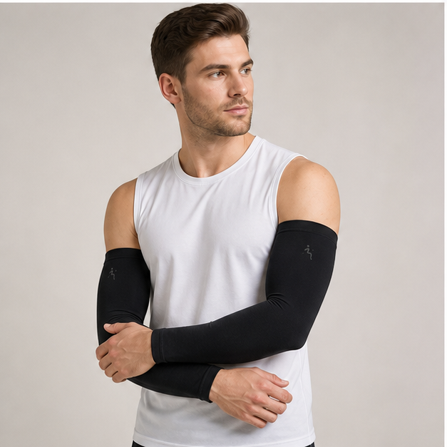 Arm Sleeves UV Protection,Arm Warmers Support Stretchy Anti-slip,Compression Sleeves to Cover Arms Womens Mens Youth for Covering Tattoo Basketball Running Cycling Gardening Outdoor - model view