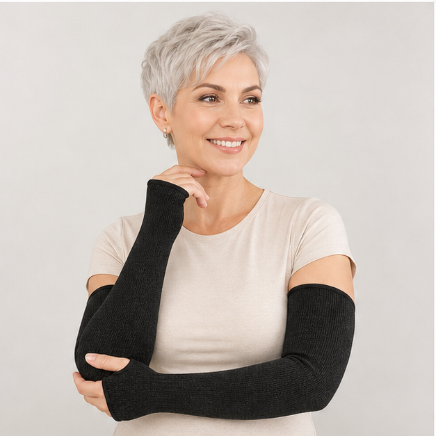 Arm Sleeves Arm Protectors Cut Heat Burn Resistant Sleeve,Anti Abrasion for Thin Skin and Bruising Garden Kitchen Farm - model view