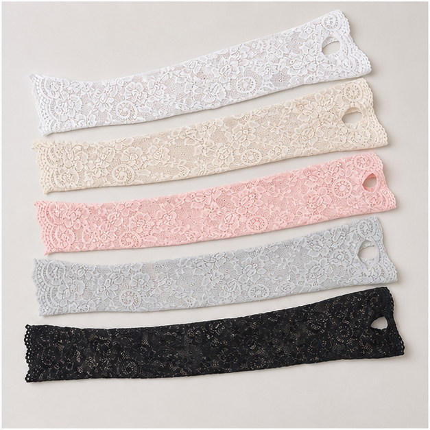 5 Pairs Women Lace Arm Sleeves Fingerless Arm Sleeve Floral Hollow Arms Cover Warmer Elbow Length Lace Sleeves to Cover Arms for Women - back view