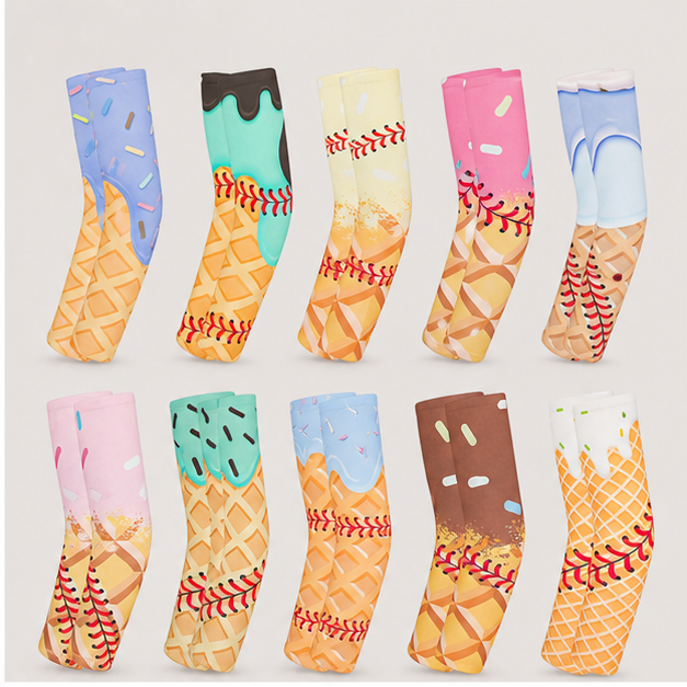 10 Pairs Ice Cream Baseball Arm Sleeves Funny Reusable Breathable Teens Arm Sleeves for Ice Cream Lover Gifts - back view