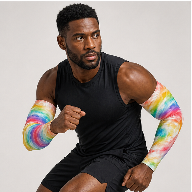 Tie Dye Sun Protection Arm Sleeves Cooling Compression Sleeves for Men & Women - model view