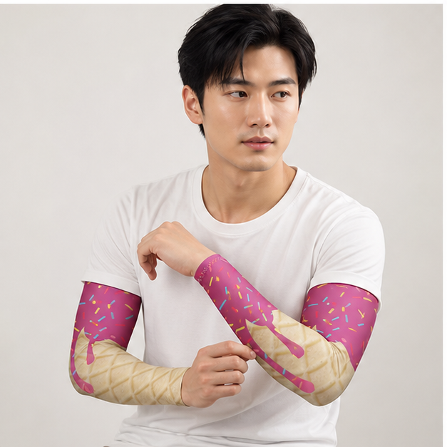 4 Pcs Ice Cream Arm Sleeves with Baseball Beaded Necklace, Youth Cooling UV Protection Compression Sleeves for Sports - model view
